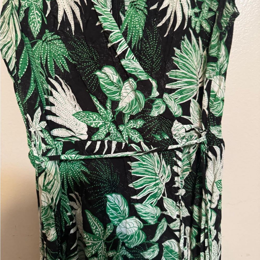 Calvin Klein Black and Green Leaf Print Romper